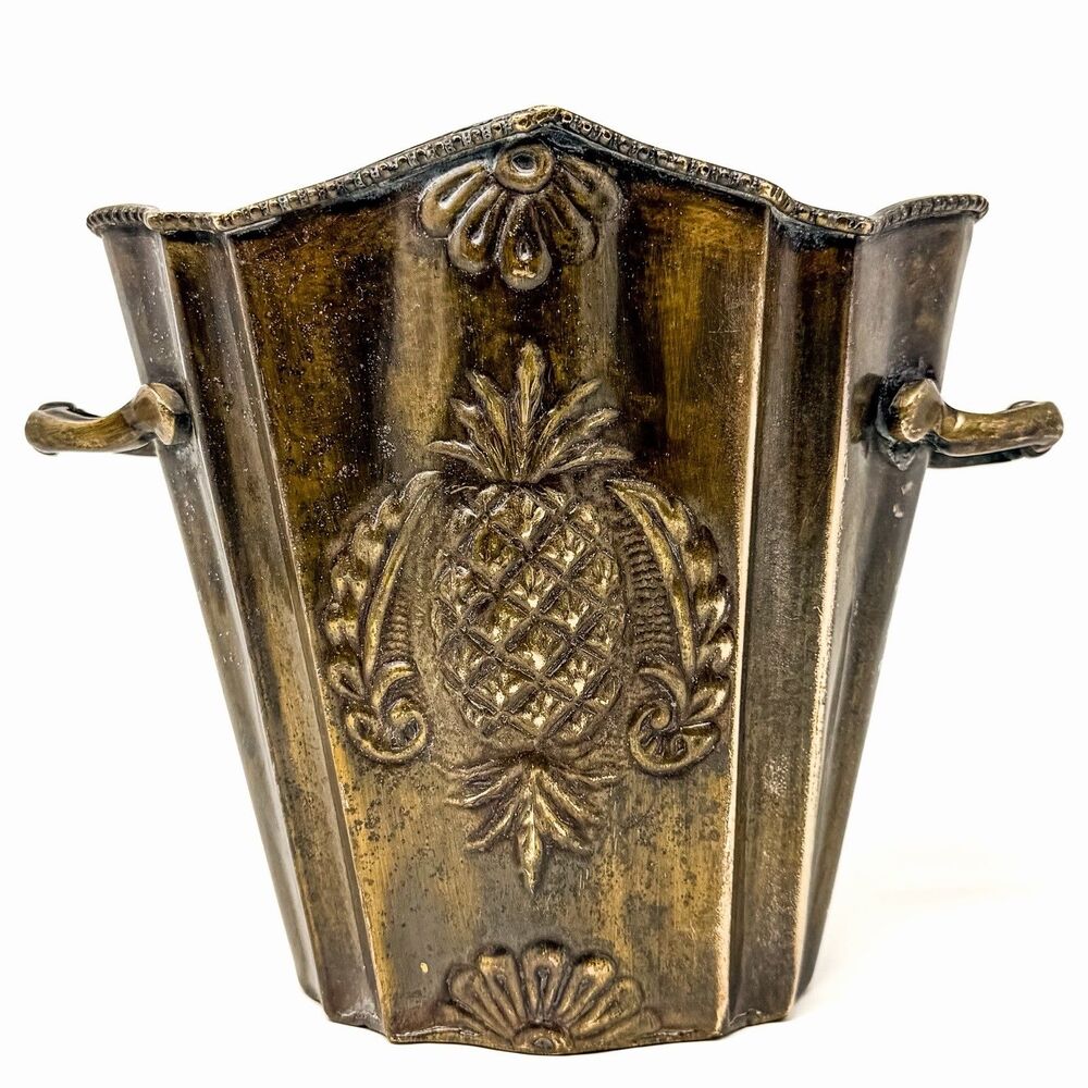 Vintage Brass Pineapple Planter Cachepot Hollywood Regency 8.5” Vase